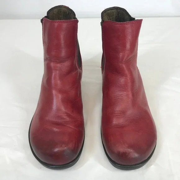 Fly London Red Leather Chelsea Ankle Boots Low Block Heel Size 40 - Picture 3 of 8